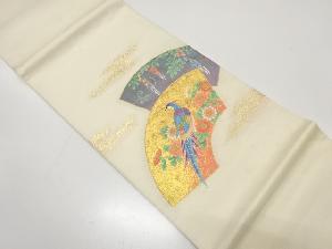 アンティーク　地紙に桐・菊・藤模様織り出し袋帯（材料）